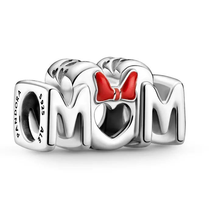 Minnie Mouse Bow & Mum Mom Charm Hallmarked S925 Sterling Silver
