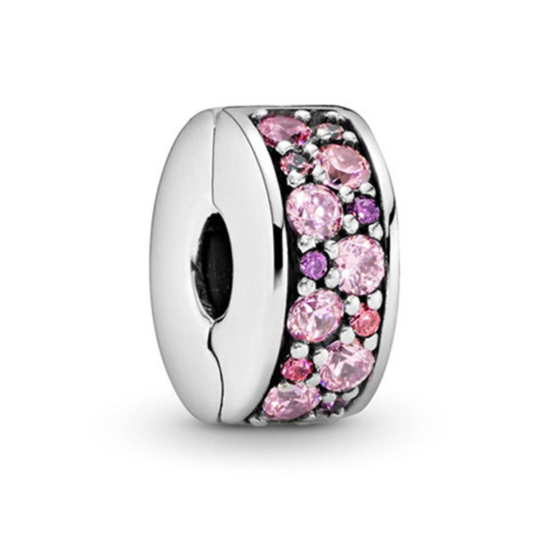 S925 Round Clip Stopper Clear Pink Purple Gold Sterling Silver Charm Collection