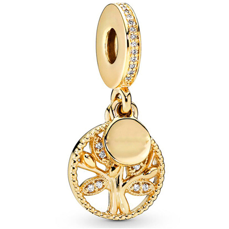 Gold Family Tree Dangle Charm Hallmarked S925 Sterling Silver
