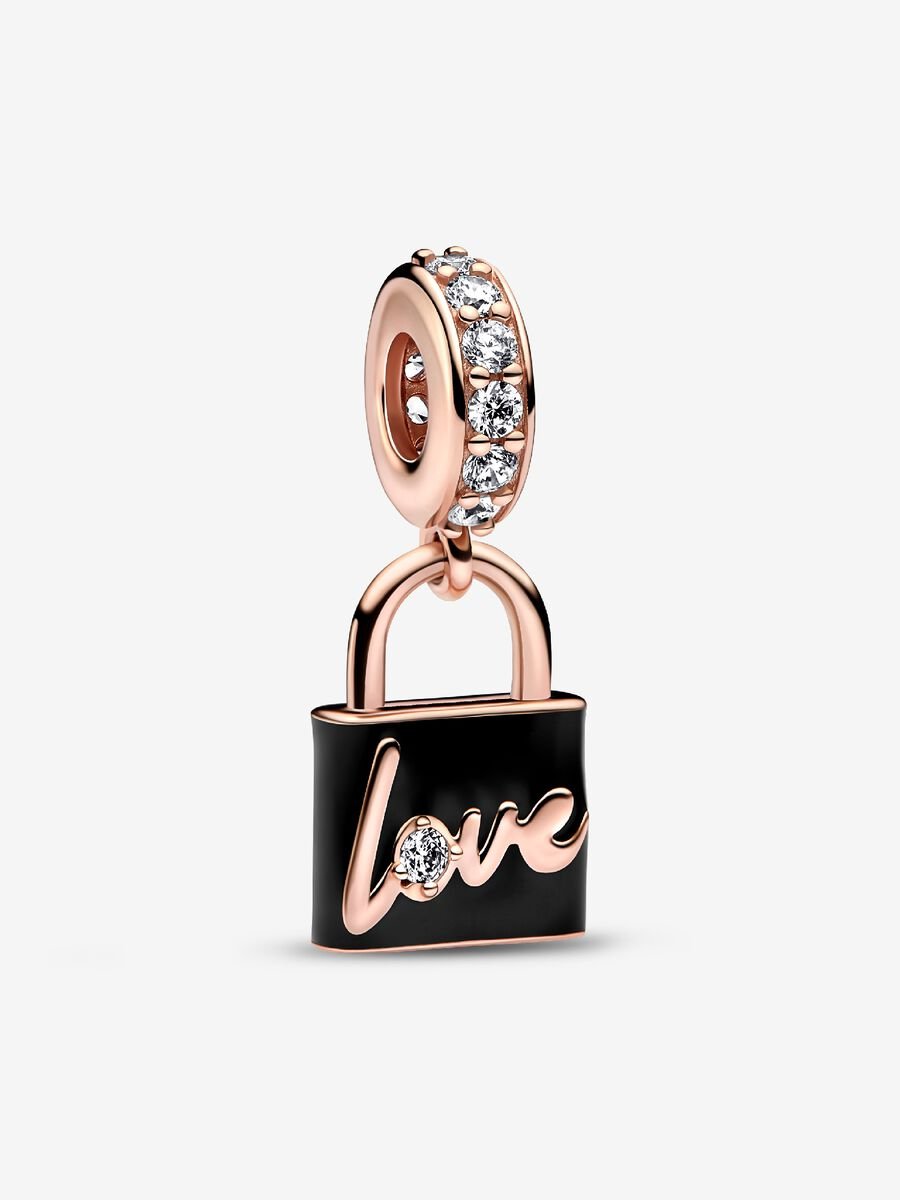 Rose Gold Love Lock Dangle Charm Hallmarked S925 Sterling Silver