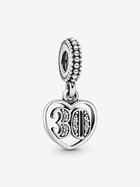 30th Birthday Dangle Charm Hallmarked S925 Sterling Silver