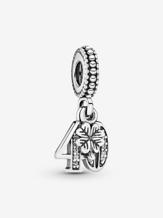 40th Birthday Dangle Charm Hallmarked S925 Sterling Silver
