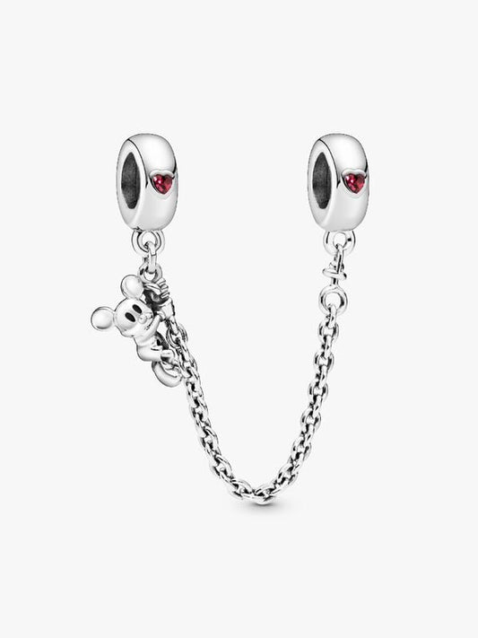 Climbing Mickey Safety Chain Charm Hallmarked S925 Sterling Silver
