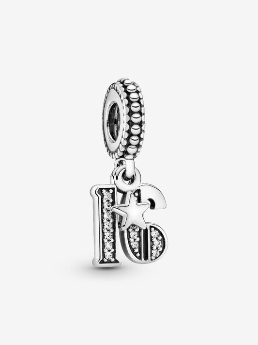 16th Birthday Dangle Charm Hallmarked S925 Sterling Silver