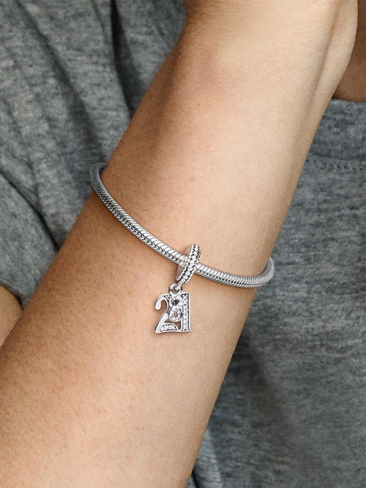 21st Birthday Dangle Charm Hallmarked S925 Sterling Silver