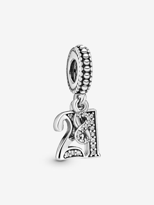 21st Birthday Dangle Charm Hallmarked S925 Sterling Silver