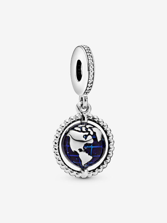 Globe Travel Dangle Charm Hallmarked S925 Sterling Silver