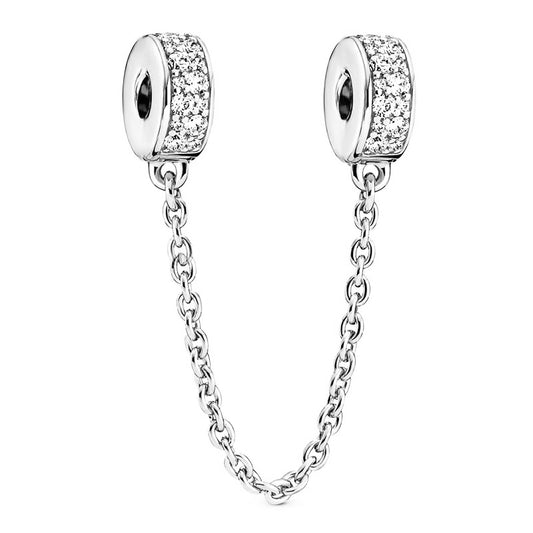 Elegance Safety Chain Charm Hallmarked S925 Sterling Silver