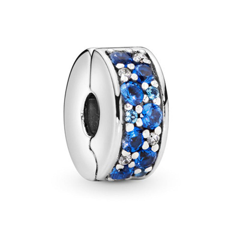 S925 Round Clip Stopper Clear Pink Purple Gold Sterling Silver Charm Collection