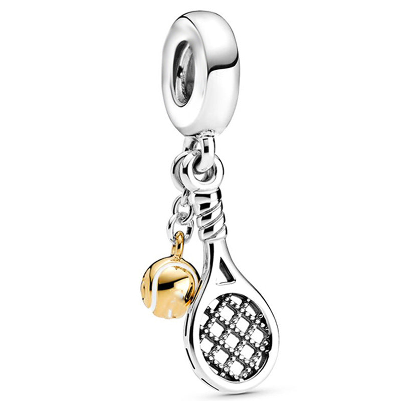 Wimbledon Tennis Racket & Ball Charm Hallmarked S925 Sterling Silver