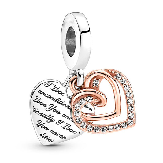 Entwined Hearts Double Dangle S925 Sterling Silver Charm