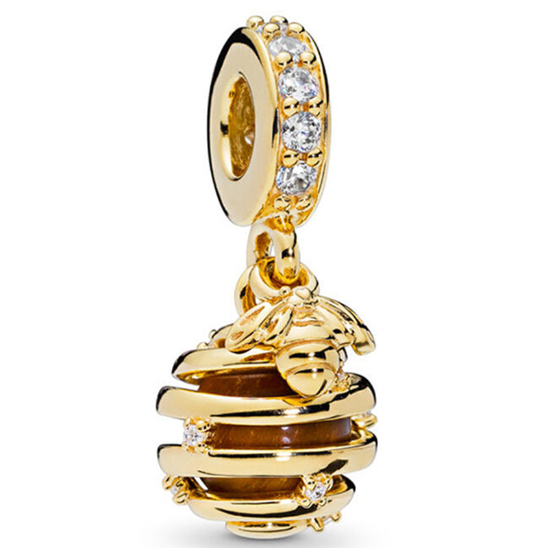 Gold Honey Bee Charm Hallmarked S925 Sterling Silver