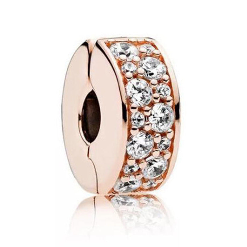 S925 Round Clip Stopper Clear Pink Purple Gold Sterling Silver Charm Collection