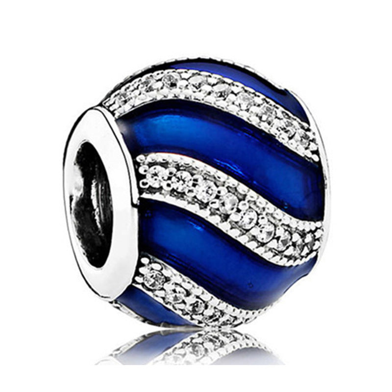 Blue Striped Bead Hallmarked S925 Sterling Silver
