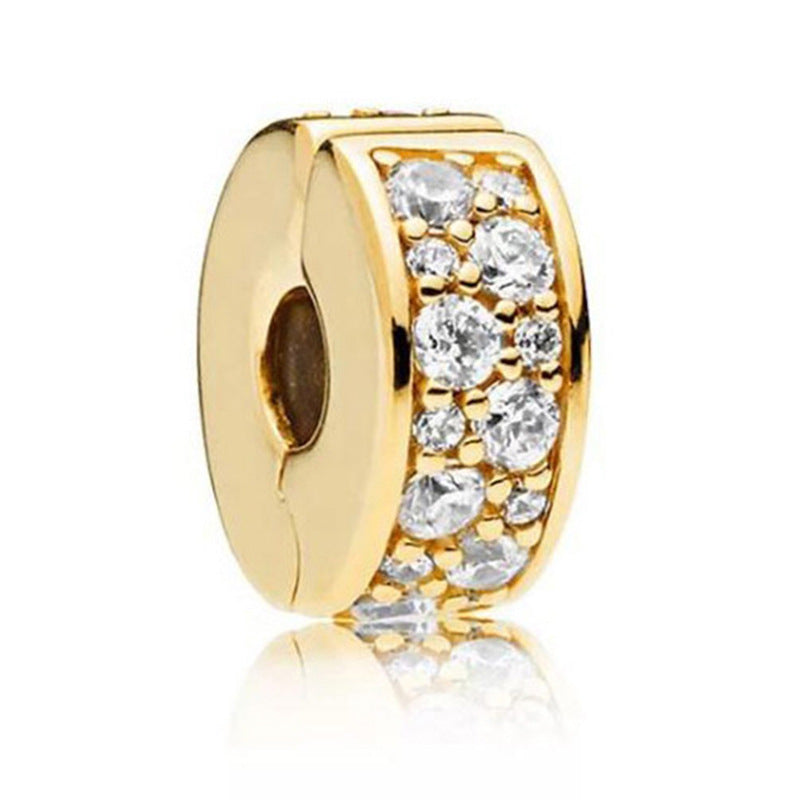 S925 Round Clip Stopper Clear Pink Purple Gold Sterling Silver Charm Collection