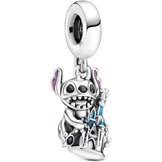 Lillo & Stitch on The Castle Charm Hallmarked S925 Sterling Silver