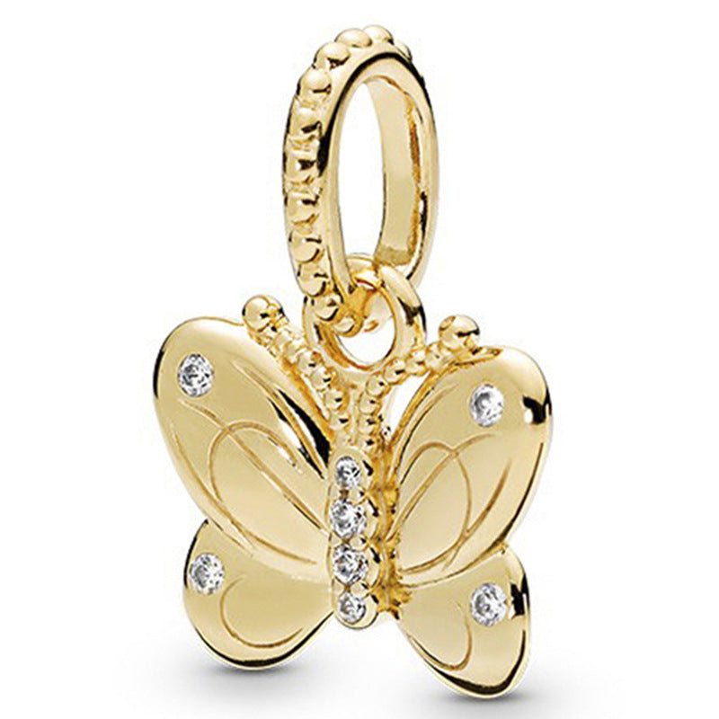 Gold Butterfly Dangle Charm Hallmarked S925 Sterling Silver