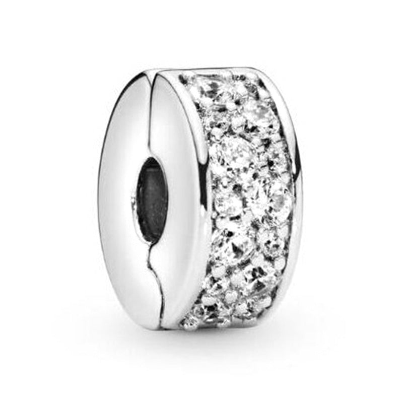 S925 Round Clip Stopper Clear Pink Purple Gold Sterling Silver Charm Collection