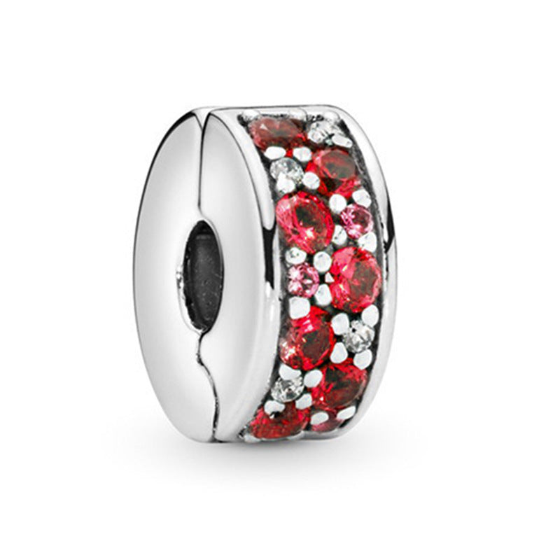 S925 Round Clip Stopper Clear Pink Purple Gold Sterling Silver Charm Collection