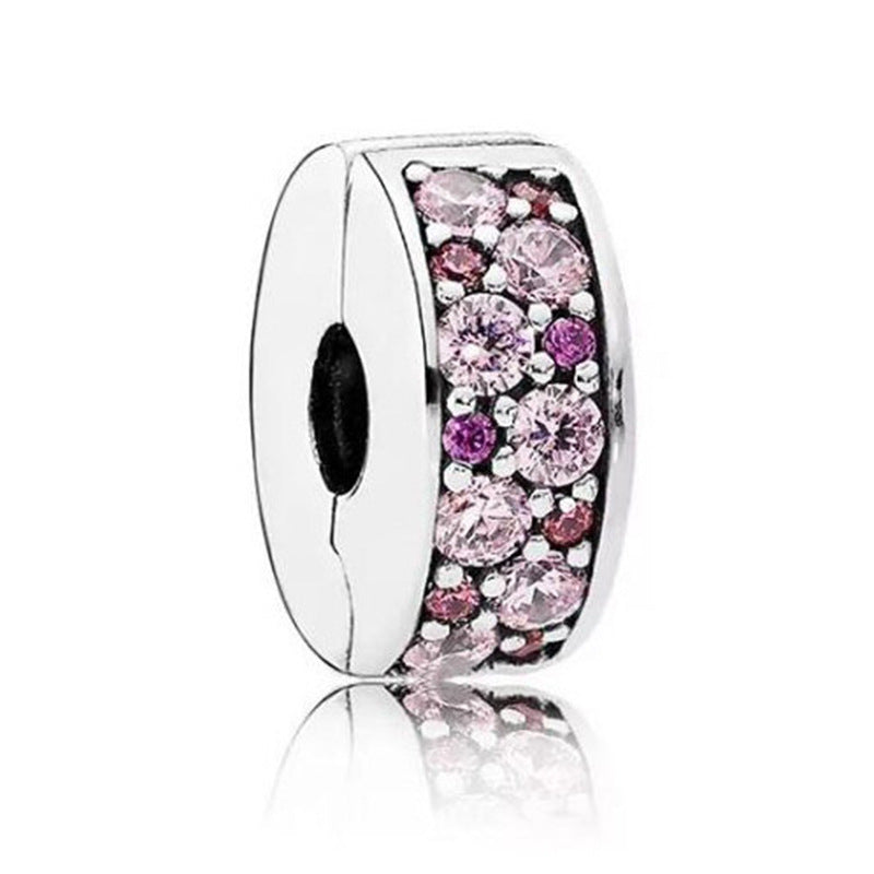 S925 Round Clip Stopper Clear Pink Purple Gold Sterling Silver Charm Collection
