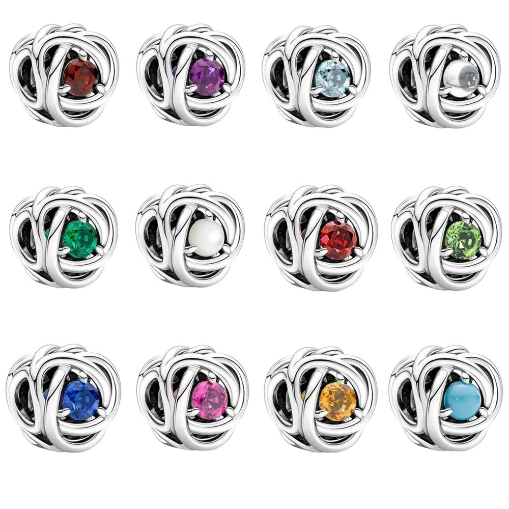 S925 Birthstone Eternity Circle Months Sterling Silver Charms Collection