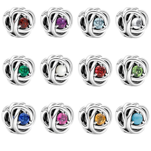 S925 Birthstone Eternity Circle Months Sterling Silver Charms Collection