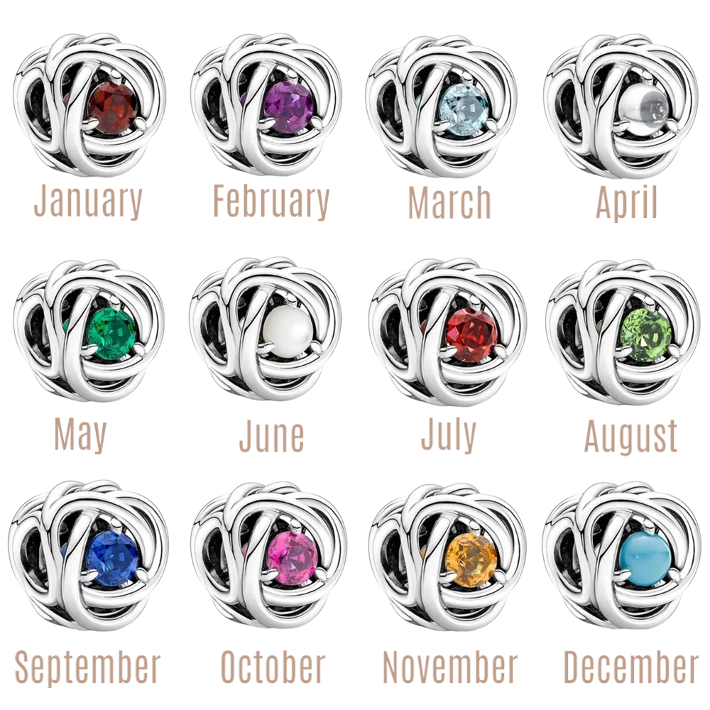 S925 Birthstone Eternity Circle Months Sterling Silver Charms Collection
