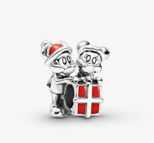 Mickey Minnie Christmas Charm Hallmarked S925 Hallmarked Compatible Sterling Silver Charm