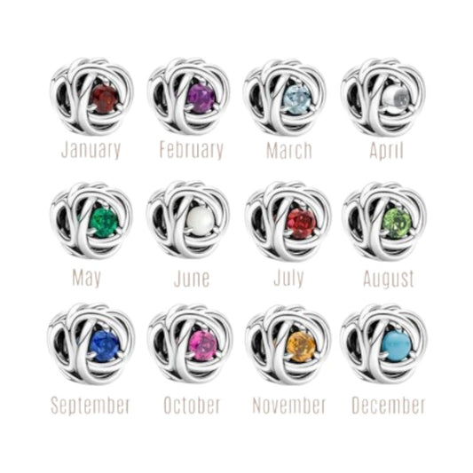 S925 Birthstone Eternity Circle Months Sterling Silver Charms Collection